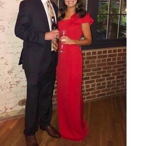 Red One Shoulder Ruffle Gown